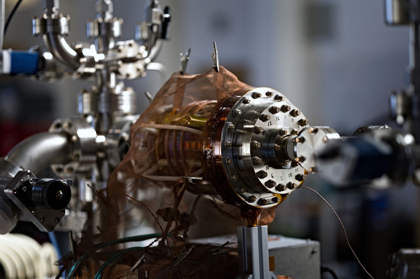 Marathon's ion source, wrapped in copper mesh shielding